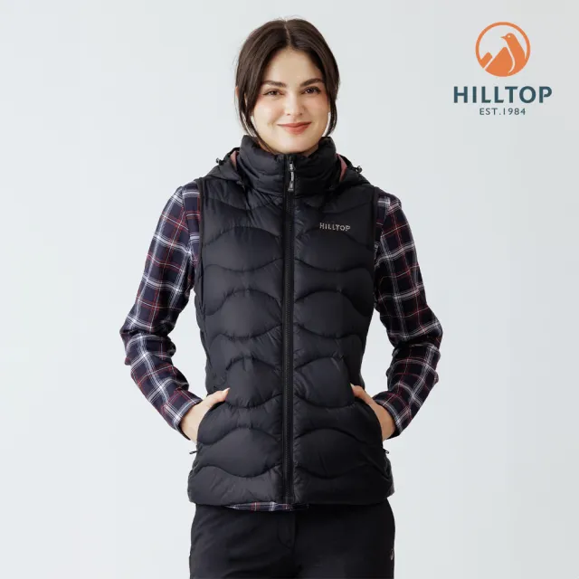 【Hilltop 山頂鳥】超潑水施華洛世奇燙鑽石墨烯蓄熱羽絨外背心 女款 黑|PF25XFI0ECA0