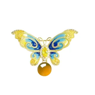 【勝弘珠寶】多明尼加藍珀藍色蝴蝶胸針-9mm(藍珀胸針)