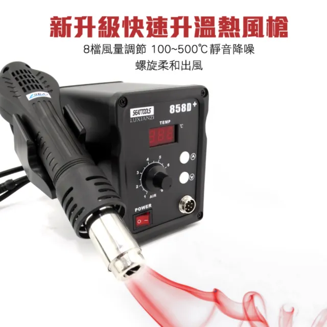 【精準科技】高溫熱風槍 拆焊台 收縮膜 焊接 溫控熱風槍 工業吹風機 電烙鐵(MET-HG858D+工仔人)