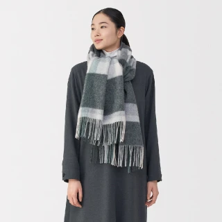 【MUJI 無印良品】蓬鬆羊毛大披肩(墨灰格紋/摩卡棕格紋/柔白格紋/黑格紋)