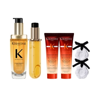 【KERASTASE 巴黎卡詩】金緻柔馭山茶花鎏光露75ml+填裝瓶75ml(升級版奢光小金油/極致保濕/抗躁/護髮油/髮油