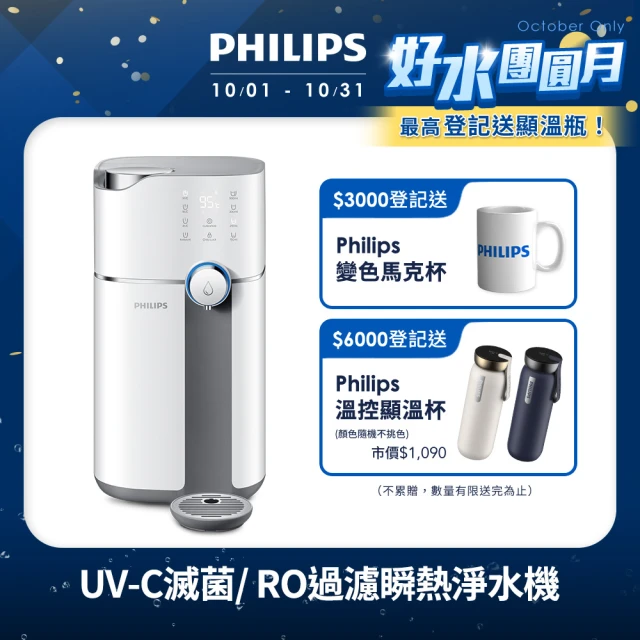 【Philips 飛利浦】智能雙效UV-C滅菌/RO過濾瞬熱淨水機(ADD6910主機內含濾芯)