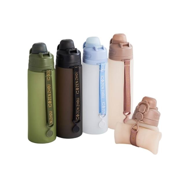 【仁舟淨塑】捲捲矽水瓶3.0_600ml_下單即附吸管_再贈伸縮清潔組(水壺/隨行杯/可捲收/矽膠水瓶)