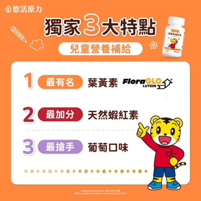 【悠活原力】巧虎聯名小悠活兒童葉黃素+蝦紅素咀嚼錠x2(60錠/瓶 葡萄口味 玉米黃素 山桑子 黑醋栗 枸杞)