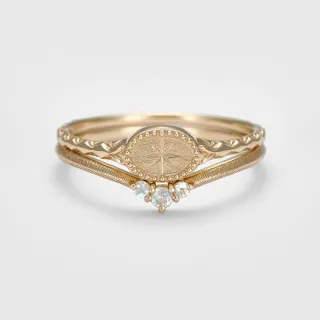 【agete】10K印章拉長石V型戒指組