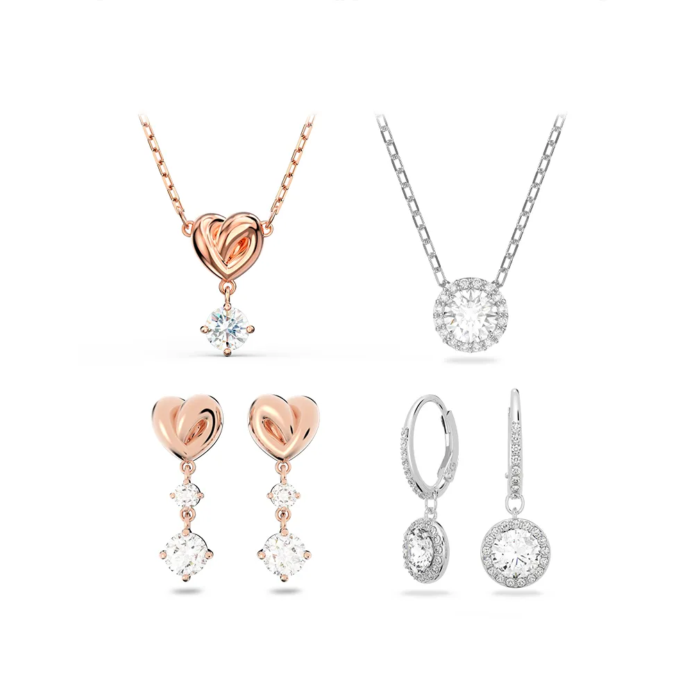 【SWAROVSKI 施華洛世奇】Lifelong Heart/Una Angelic 鏈墜/耳環 心形/圓形 鍍玫瑰金色/鍍白金色(4款任選)