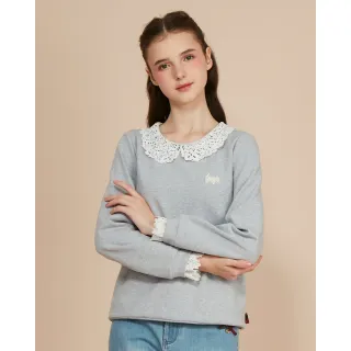 【SCOTTISH HOUSE】蕾絲領磨毛長袖棉T-粉/灰 CIWB1247