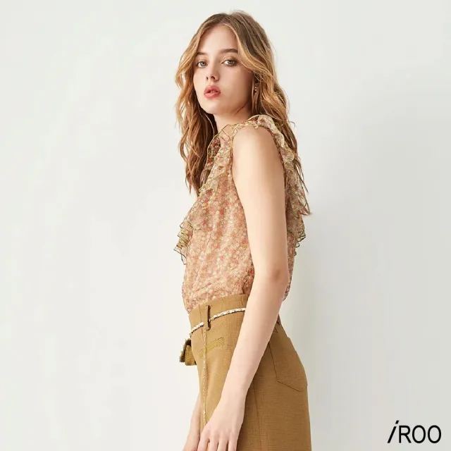 【iROO】百花印花網紗上衣