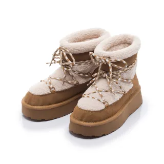 【FAIR LADY】日本京都聯名 HAPPYFACE 冬日摩登綁帶造型保暖雪靴(駝/7E3080 女鞋)