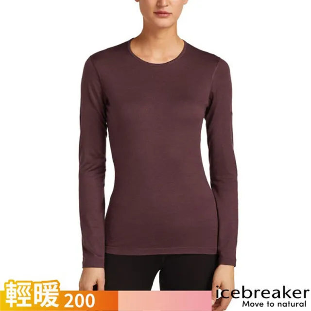 【Icebreaker】女 Oasis 100% 美麗諾羊毛 素色圓領長袖上衣-BF200.吸濕排汗衛生衣(IB104375-0GW 深紅棕)