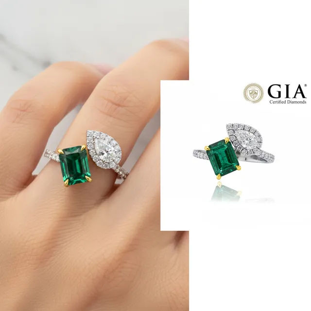 【CTJ】同樂節!GIA 1克拉 天然祖母綠 GIA 30分 天然鑽石 鉑金 鑽石戒指(天然祖母綠/鑽石雙主石雙GIA認證)