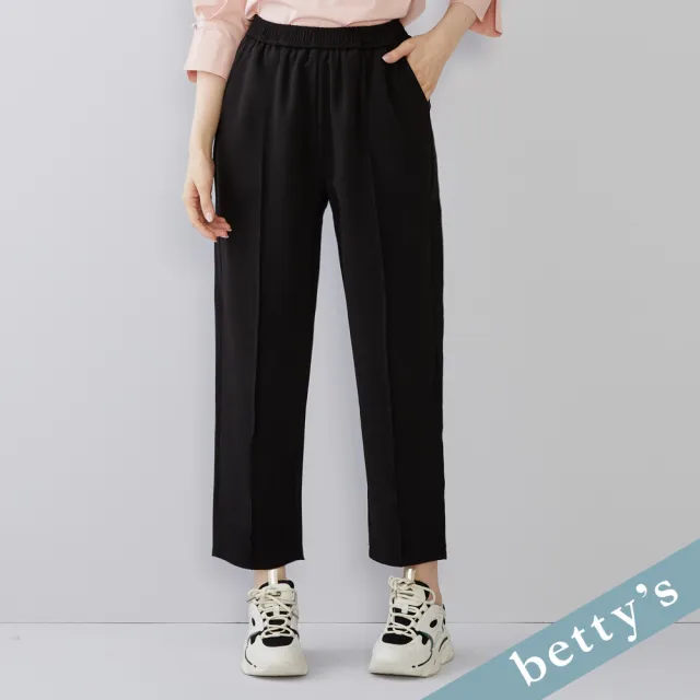 【betty’s 貝蒂思】出清品  腰鬆緊壓線素面長褲(黑色)