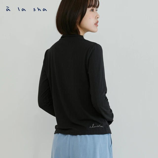 【a la sha】直條紋理微高領親膚上衣
