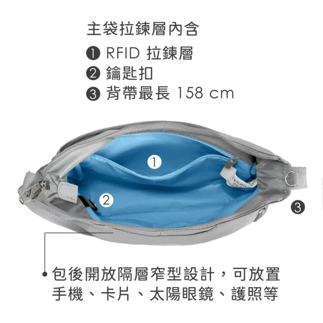 【Travelon】美國 Roam雙層防盜斜背彎月包 冰河灰 / 防盜彎月包