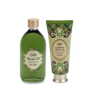 【SABON】官方直營 盛宴橄欖二部曲(沐浴油500ml+積雪草修護霜200ml)