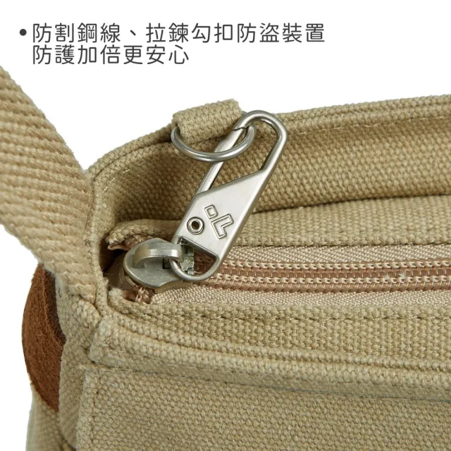 【Travelon】美國 Heritage帆布3層輕便防盜斜背包 牛仔沙 / 斜肩包 防搶包 防盜包 送禮 男 女