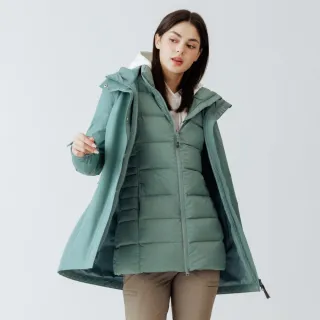 【Hilltop 山頂鳥】GORE-TEX二合一 施華洛世奇水鑽防水透氣石墨烯羽絨長版大衣外套 女款 綠｜PF21XFA0ECMM