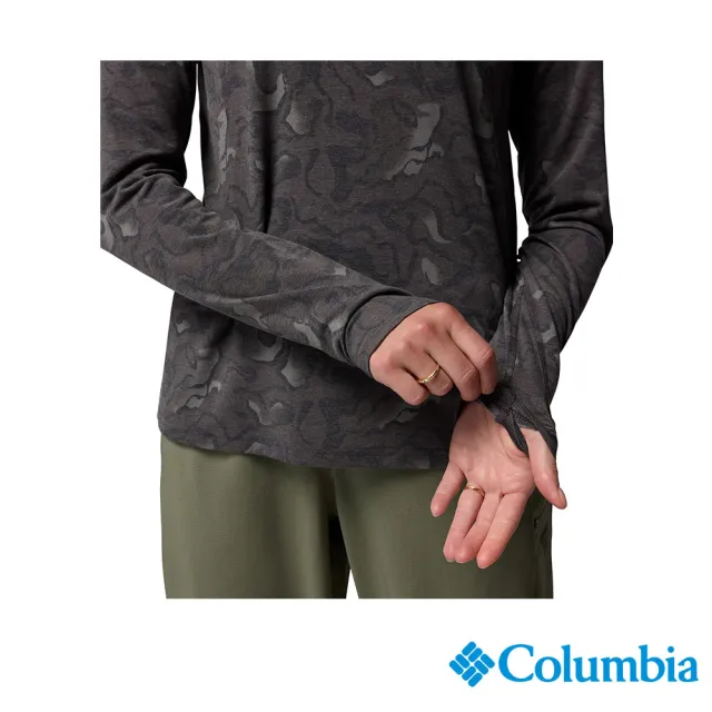 【Columbia 哥倫比亞】女款-防曬UPF30快排連帽上衣-PFG Uncharted™-黑色印花(UFK25750FD/JF)