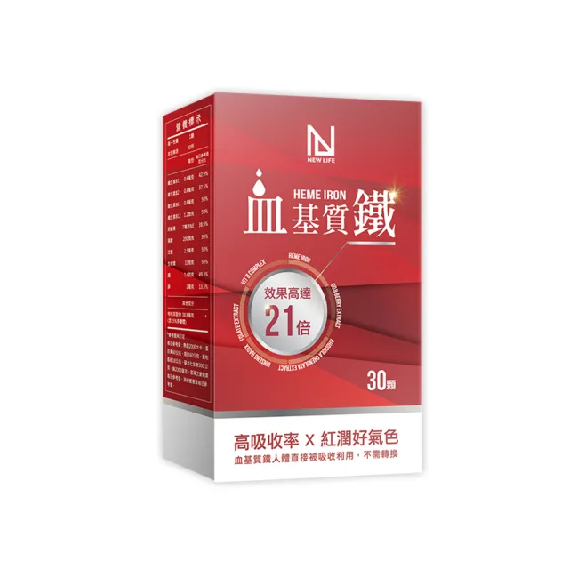 【明山玫伊.com】NEW LIFE 血基質鐵HEME IRON(30顆/盒 B6 B12 葉酸 紅蔘 紅景天 西印度櫻桃)