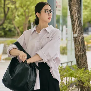 【M：MINb】isnt blue挺版圓弧下擺寬鬆襯衫(淺紫/中大尺碼女裝/大尺碼女裝/XL女裝/上衣/通勤穿搭/上班穿搭)