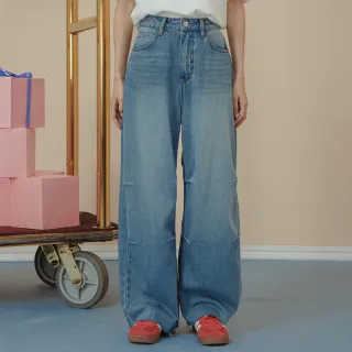 【gozo】率性抓褶不收邊下擺直筒牛仔褲(兩色)