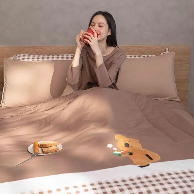 【YVONNE 以旺傢飾】100%美國棉 早餐四季被-可可棕(雙人 純棉 棉被 水洗 DINOTAENG)