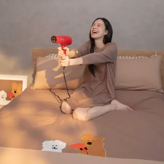 【YVONNE 以旺傢飾】100%美國棉 吹眠曲被套+枕套組-可可棕(雙人 純棉 DINOTAENG)