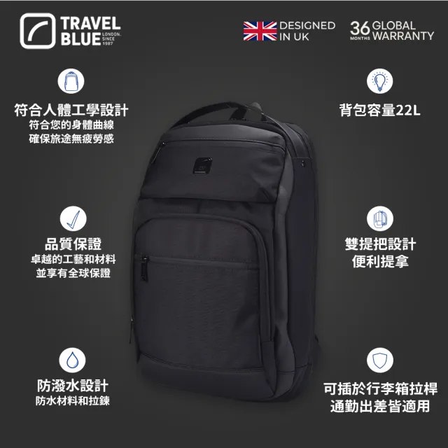 【Travel Blue 藍旅】雙11 INNOVATOR款 防水包 電腦後背包-黑 筆電包/雙肩包/商務後背包 TB3040