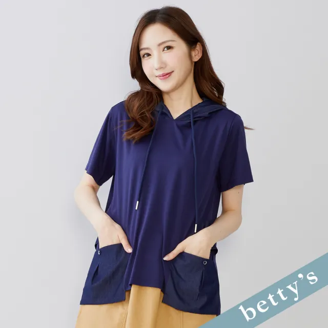 【betty’s 貝蒂思】出清品  牛仔拼接連帽短袖T-shirt(藍色)