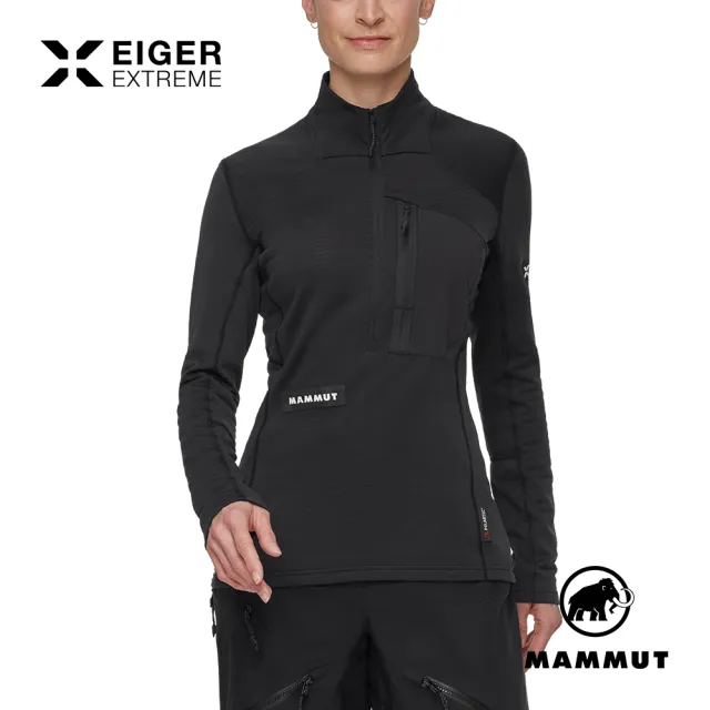【Mammut 長毛象】Eiger Nordwand Advanced FL 極限艾格立領保暖半拉排汗衣  黑色 女款 #1016-01780