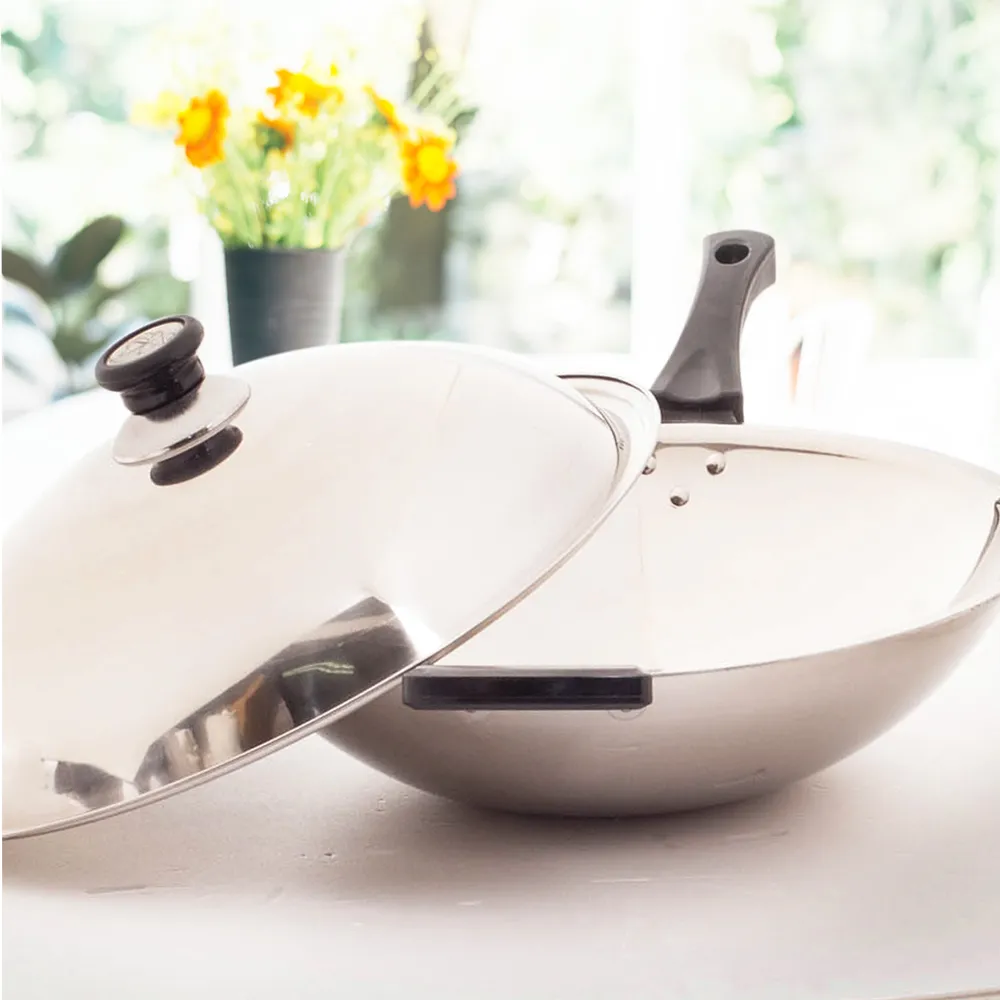 【台灣好鍋】加賀系列七層複合金不鏽鋼炒鍋 39公分(人體工學握把/台灣製造/SGS無毒/不銹鋼鍋蓋/可用鐵鏟)