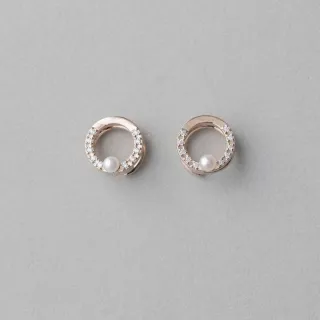 【ete】MOOD閃耀珍珠迴紋針夾式耳環(粉霧金色)