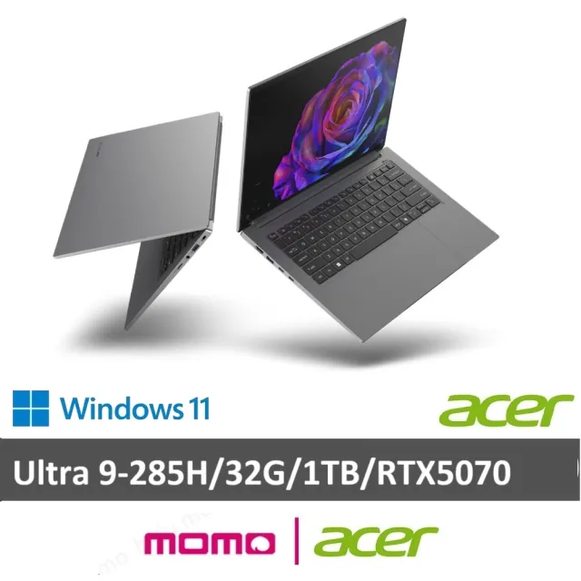 【Acer 宏碁】14.5吋RTX5070 Ultra9輕薄效能筆電-灰(Swift X/SFX14-73G-90MG/Ultra 9-285H/32G/1TB/W11)