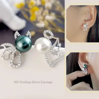 【KATROY】珍珠耳環．純銀．天使惡魔．無耳洞(8mm)