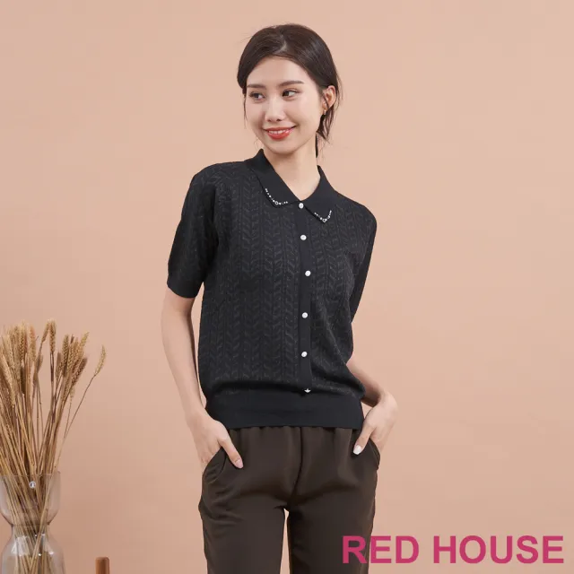 【RED HOUSE 蕾赫斯】水鑽點綴葉子紋路針織衫(共3色)
