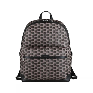 【BALLY】BALLY Pennant 銀箔字母LOGO三角旗塗層帆布拼小牛皮飾邊後背包(黑x褐)