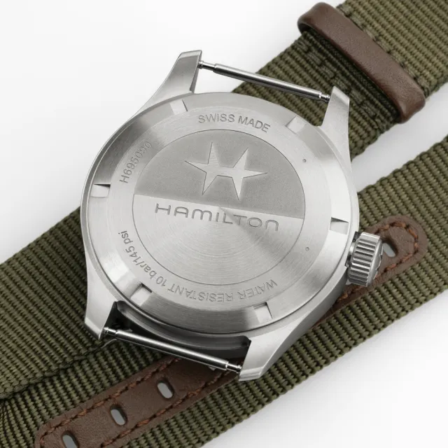 【HAMILTON 漢米爾頓】卡其陸戰動力儲存機械腕錶 40mm(手動上鍊 中性 NATO帶 H69509930)