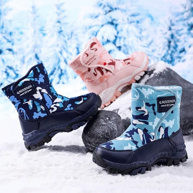 【橘魔法】迷彩厚雪地扣雪靴(防水 雪靴  冰爪 靴子 童鞋 雪鞋  雪地靴 雪地鞋  防滑 兒童 男童 大童)