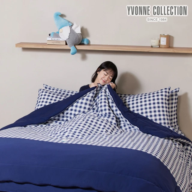 【YVONNE 以旺傢飾】100%美國棉暖玉被-精靈格紋 星海藍(單人 冬被 棉被 水洗)