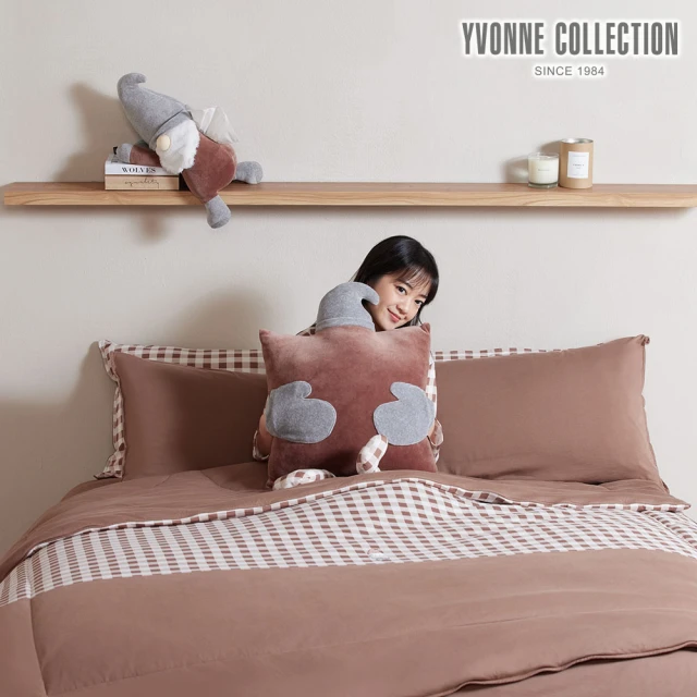 【YVONNE 以旺傢飾】100%美國棉暖玉被-精靈格紋 可可棕(單人 冬被 棉被 水洗)
