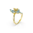 【SWAROVSKI 施華洛世奇】Idyllia 開口戒指 混合式切割 花朵 藍色 鍍金色(情人節禮物)