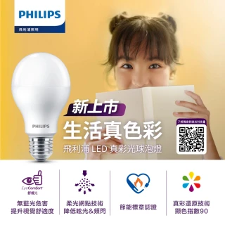 【Philips 飛利浦】11W LED真彩光燈泡 E27燈泡 3000K/4000K/6500K 單入(省電燈泡 LED燈泡 燈飾照明)