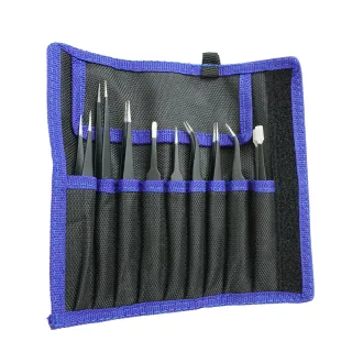 【職人工具】185-SSTB9防靜電鑷子 精密維修電子裝置 彎鑷子(不鏽鋼鑷子9件組套 絕緣夾子 尖嘴夾)