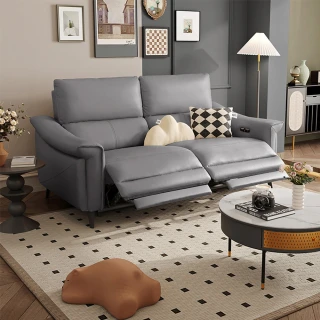 【Cheers】頭等艙 頭層牛皮 雙人加大零靠牆電動沙發附USB 51296 冰川灰不含抱枕