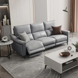 【Cheers】頭等艙 頭層牛皮 三人零靠牆電動沙發組附USB 51296 冰川灰不含抱枕