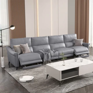 【Cheers】預購60天★頭等艙 頭層牛皮 四人零靠牆電動沙發組附USB 51296 冰川灰