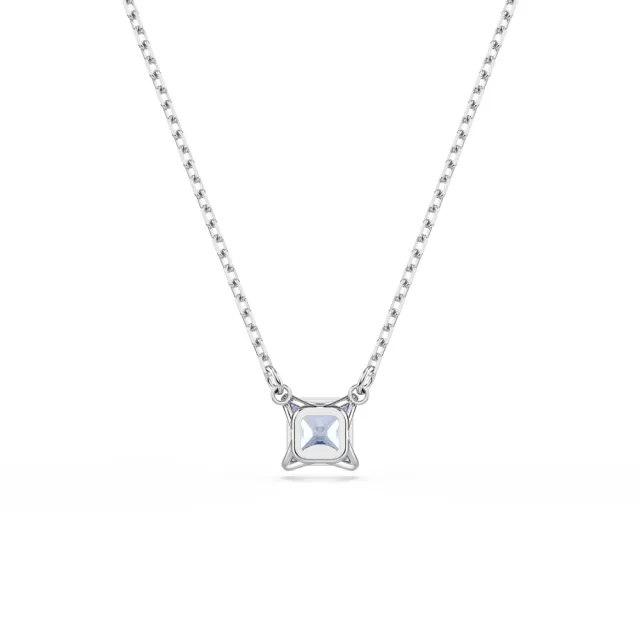 【SWAROVSKI 施華洛世奇】Matrix 鏈墜 方形切割 藍色 鍍白金色(情人節禮物)