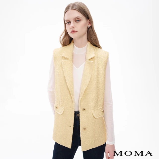 【MOMA】明媚小香抽鬚水鑽金釦西裝背心(黃色)