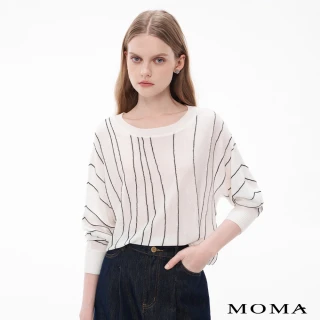 【MOMA】簡約直紋微短版飛鼠袖羊毛針織上衣(白色)