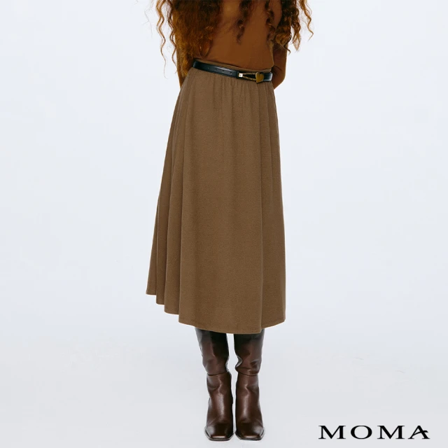 【MOMA】M+ 柔軟羊毛混紡桑蠶絲傘裙(咖啡色)